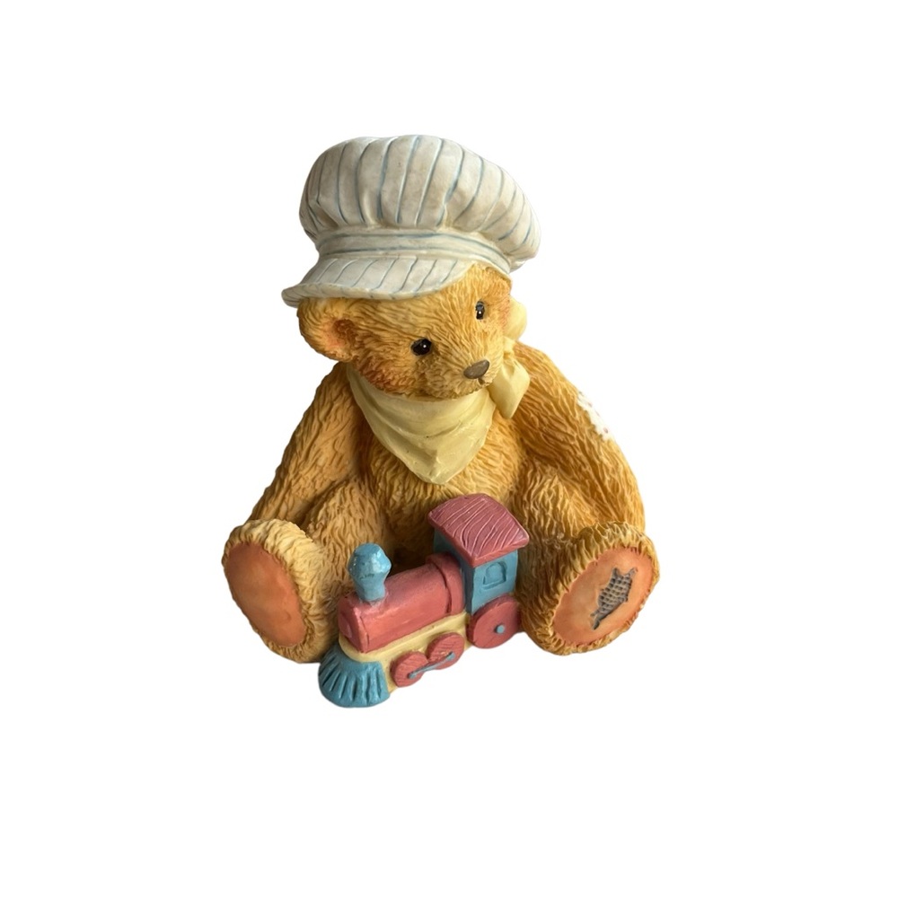 Cherished Teddies Thomas “Chuggin’ Along” Small Bear Train Figurine Vintage 1992